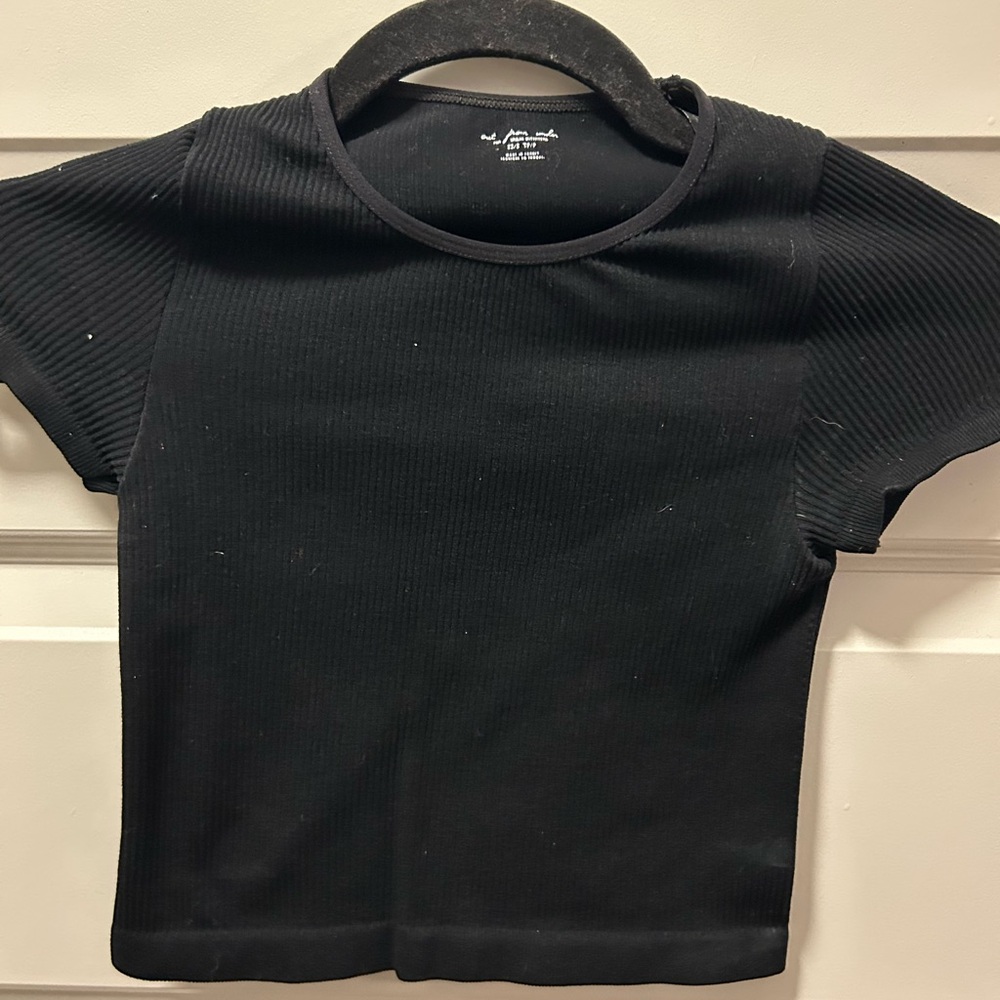 Black Ribbed Crop Tee XS/S